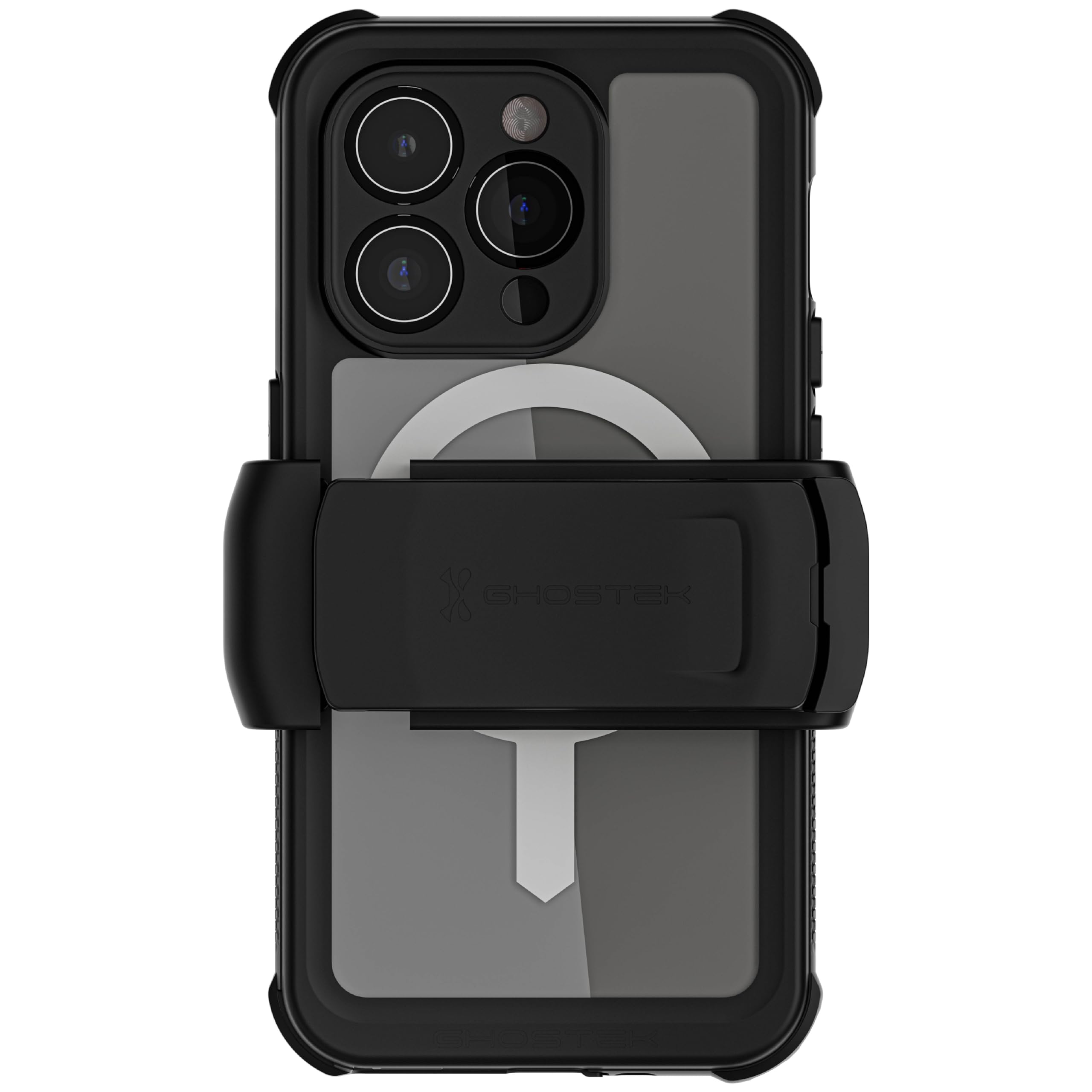 Ghostek Nautical Waterproof Apple iPhone 15 Pro Case with Holster Belt Clip - Screen & Camera Protector, MagSafe Compatible, Rugged Heavy Duty (6.1 Inch, Clear)