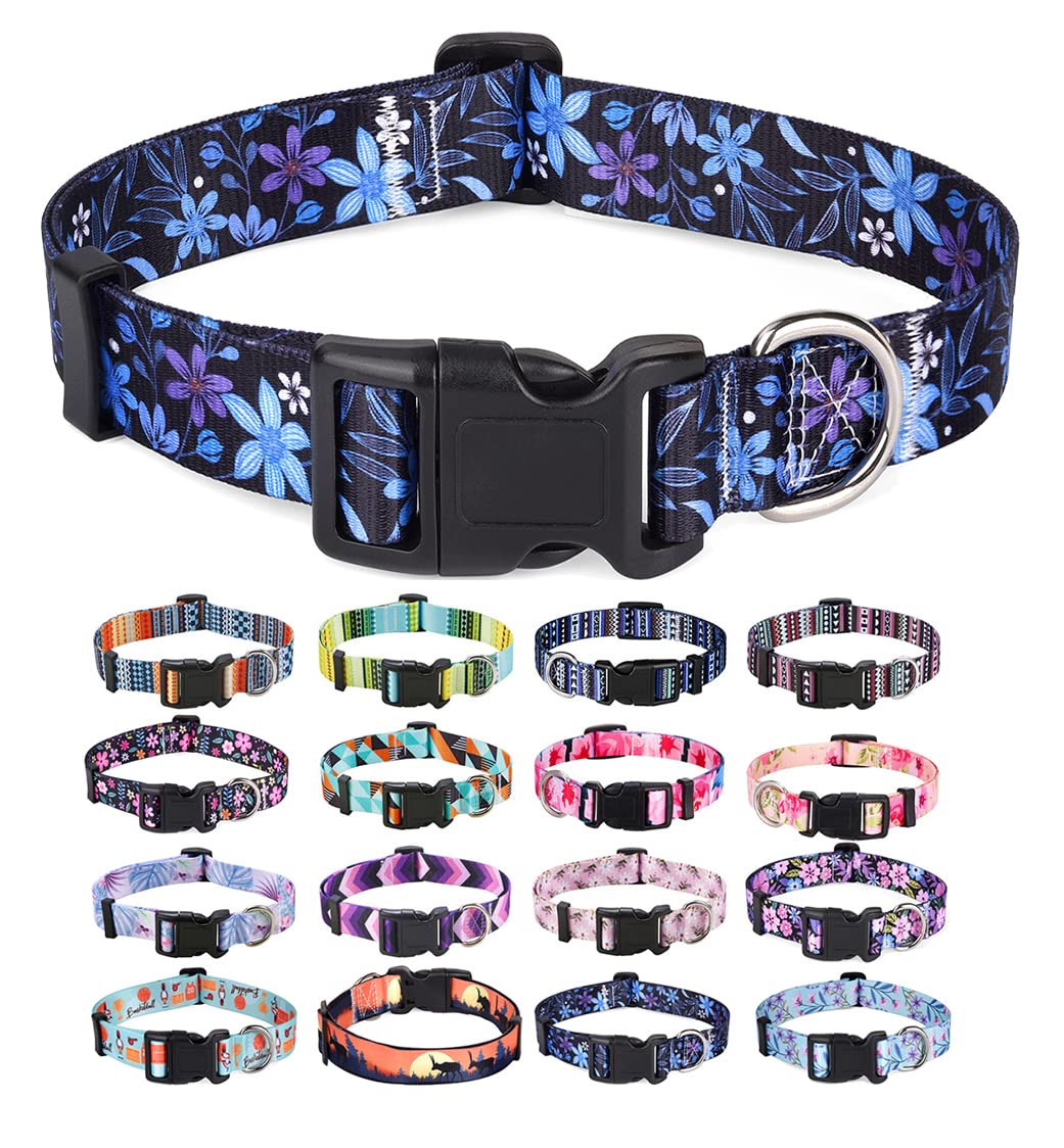 Mihqy Dog Collar for Small Dogs, Cute Small Medium Large Dog Pet Collar, with Floral Patterns, Soft Adjustable for Boy Girl Female Male Puppy Dog Collar(Floral Blue,S) — image 1