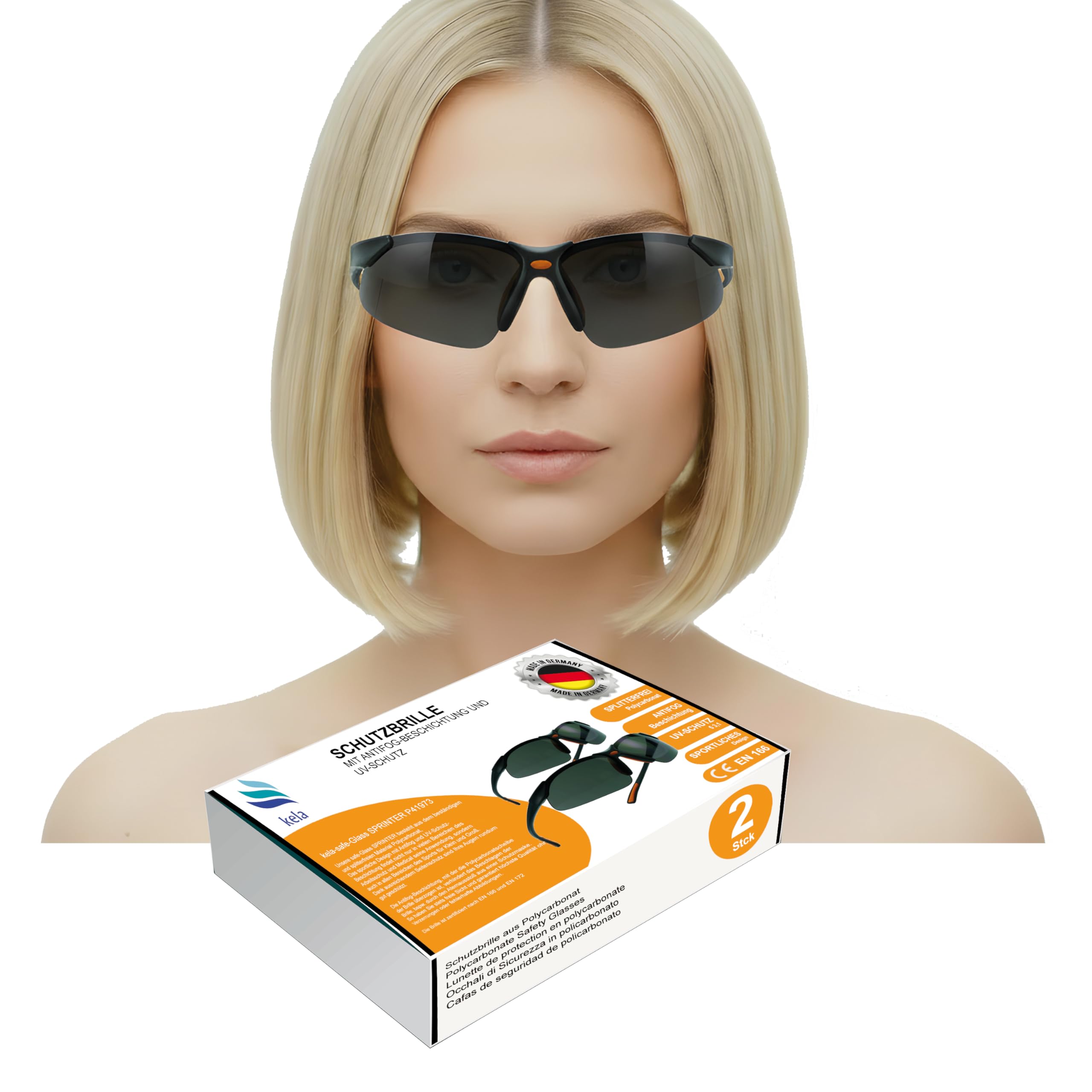 kela 2x SPRINTER Premium Protective Sports Glasses 100% Made in Germany Tinted Shatter-Proof Scratch-Resistant Work Safety Glasses with Anti-Fog and UV Coating EN170 EN172 I Cycling