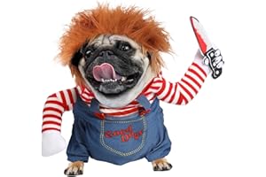 T2Y Dog Halloween Costume Pet Deadly Doll Chucky Dogs Costume with Knife & Wig, Dog Costumes for Medium Dogs Funny Party Cosplay Halloween for Corgi, Pug, Frenchie, Dachshund【L】