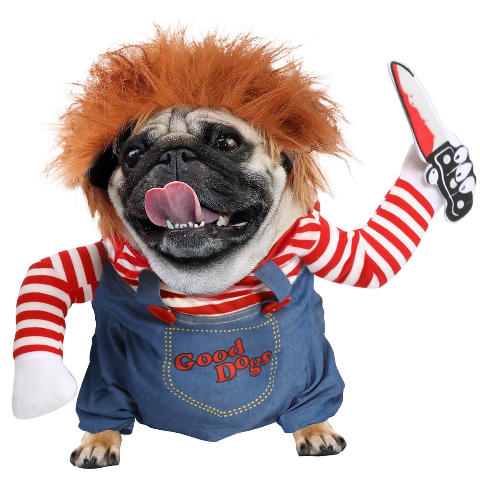 Photo 1 of T2Y Dog Halloween Costume Pet Deadly Doll Chucky Dogs Costume with Knife & Wig, Dog Costumes for Small Dogs Funny Party Cosplay Halloween for Yorkie, Chihuahua, Cat?XS?