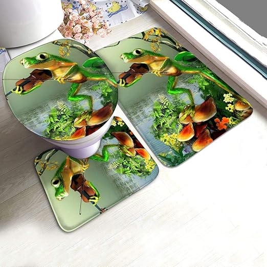 LAOLUCKY Frosch spielen die Violine Dschungel Badezimmerteppich-Set, 3