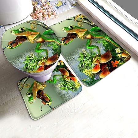 LAOLUCKY Frosch spielen die Violine Dschungel Badezimmerteppich-Set, 3