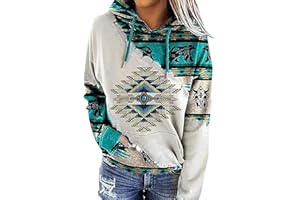 Xuboway Womens Western Aztec Ethnic Style Geometric Hoodie Graphic Pullover Sweater Long Sleeve Sweatshirt 2023 fall Clothes