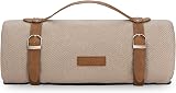 VonShef Picnic Blanket Beige Herringbone 147x180cm Waterproof Backing view 9