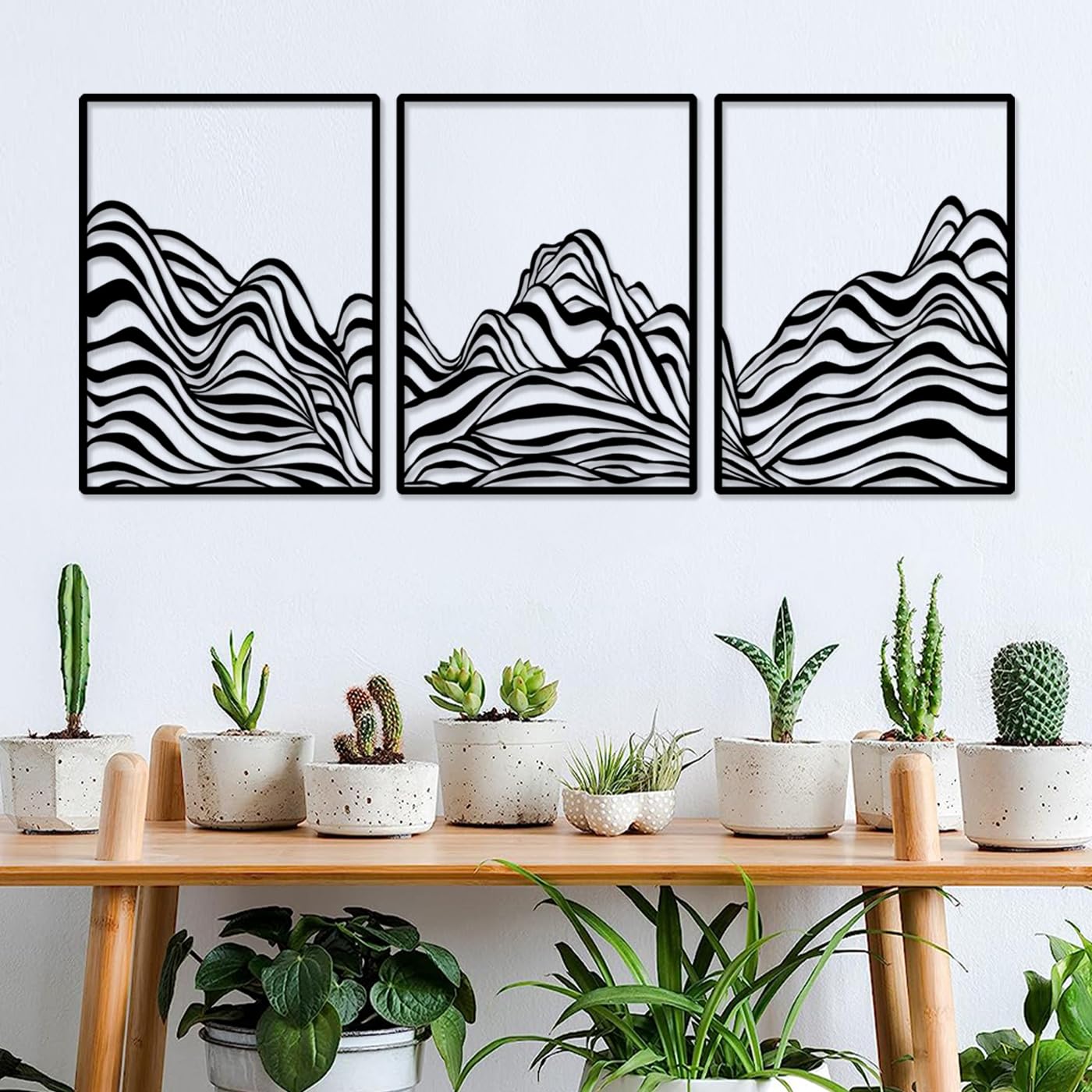 Pduoduo Modern minimalist line metal mountain wall art decor,Abstract mountain range home decor,Mountain rustic metal hanging sign(W:53inch,H:23.6inch)