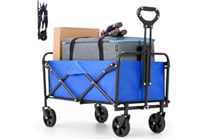 ZOMEYLPO Collapsible Foldable Wagon,Wagons Carts Foldable with Wheels,Utility Grocery Folding Wagon for Sand Garden Sports Shopping Outdoor,Large Capacity(Blue).