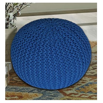 TIB Cotton Knitted Pouf (Golden, 15x15x14-inch)