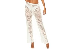 FEOYA Women Crochet Cover Up High Waist Beach Pants Hollow Out Knit Swimsuit Coverup