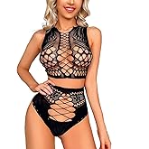 Famstar Sexy Lingerie for Women Naughty Fishnet Lingerie Set Bodysuit Outfits Teddy Babydoll Erotic Mesh Women’s Outfits