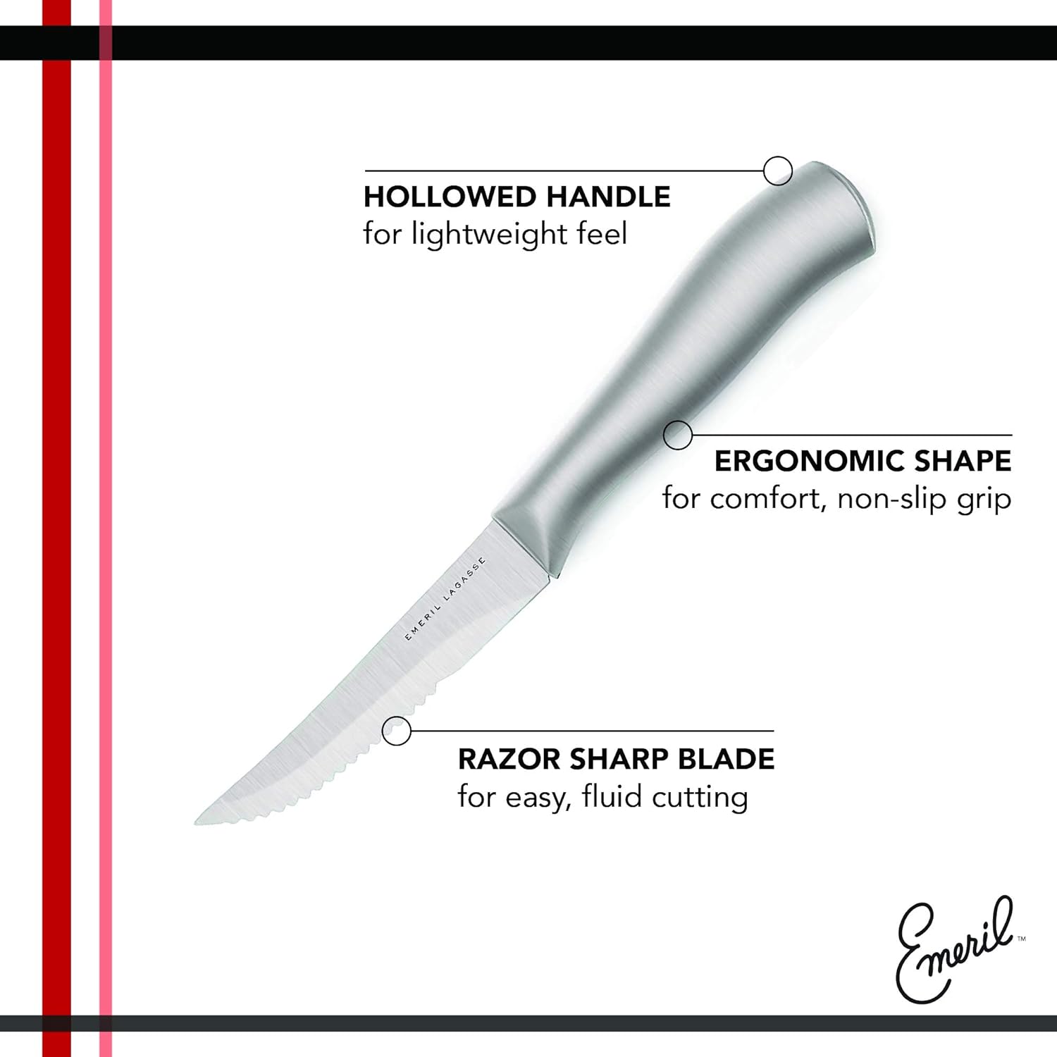 Emeril Lagasse 8-Piece 4.5” Stainless Steel Steak Knife Set (Large Handles): Kitchen & Dining