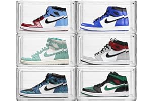 6 Pack Sturdy Shoe Storage Boxes, ManKiaPro Drop Front Shoe Box Clear Plastic Stackable Shoe Organizer for Closet Shoe Contai