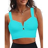 GRAPENT Bikini Tops for Women Cropped Tankini Tops Beach V Bar Padded Ruched Adjustable Strap Swimsuit Swim Top Only