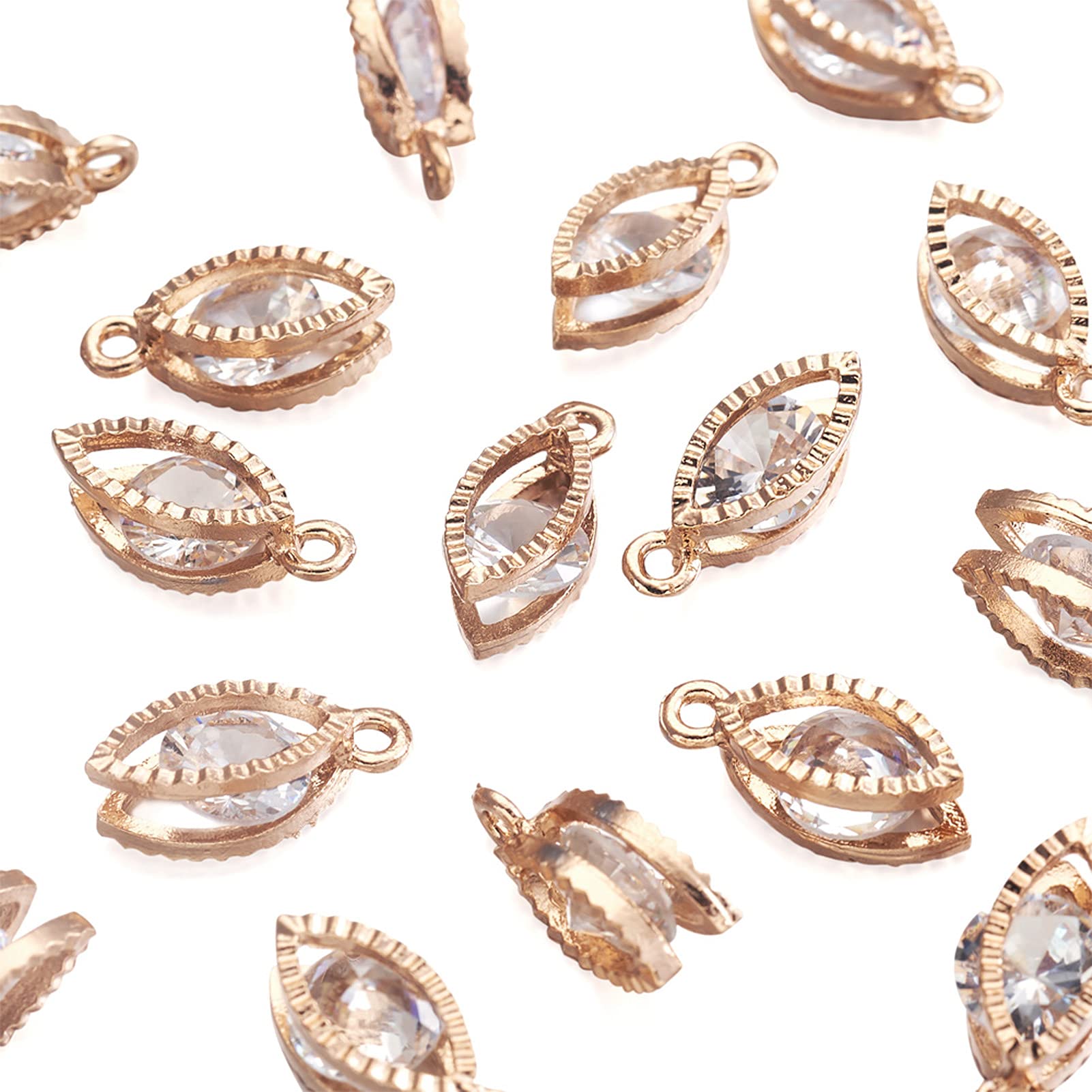 Craftdady 100pcs Cubic Zirconia Horse Eye Shape Charms Pendants Clear CZ Crystal Pendants with Light Gold Color Metal Frame for Jewelry Making