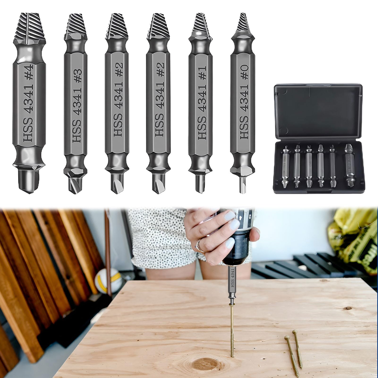 Screw Remover,6pcs Stripped Screw Remover,Damaged Screw Extractor Set Speed Steel,Easy Out Bolt Extractor Set Compatible with Drill Chuck,Portable,Powerful Functionality Rounded Bolt Remover