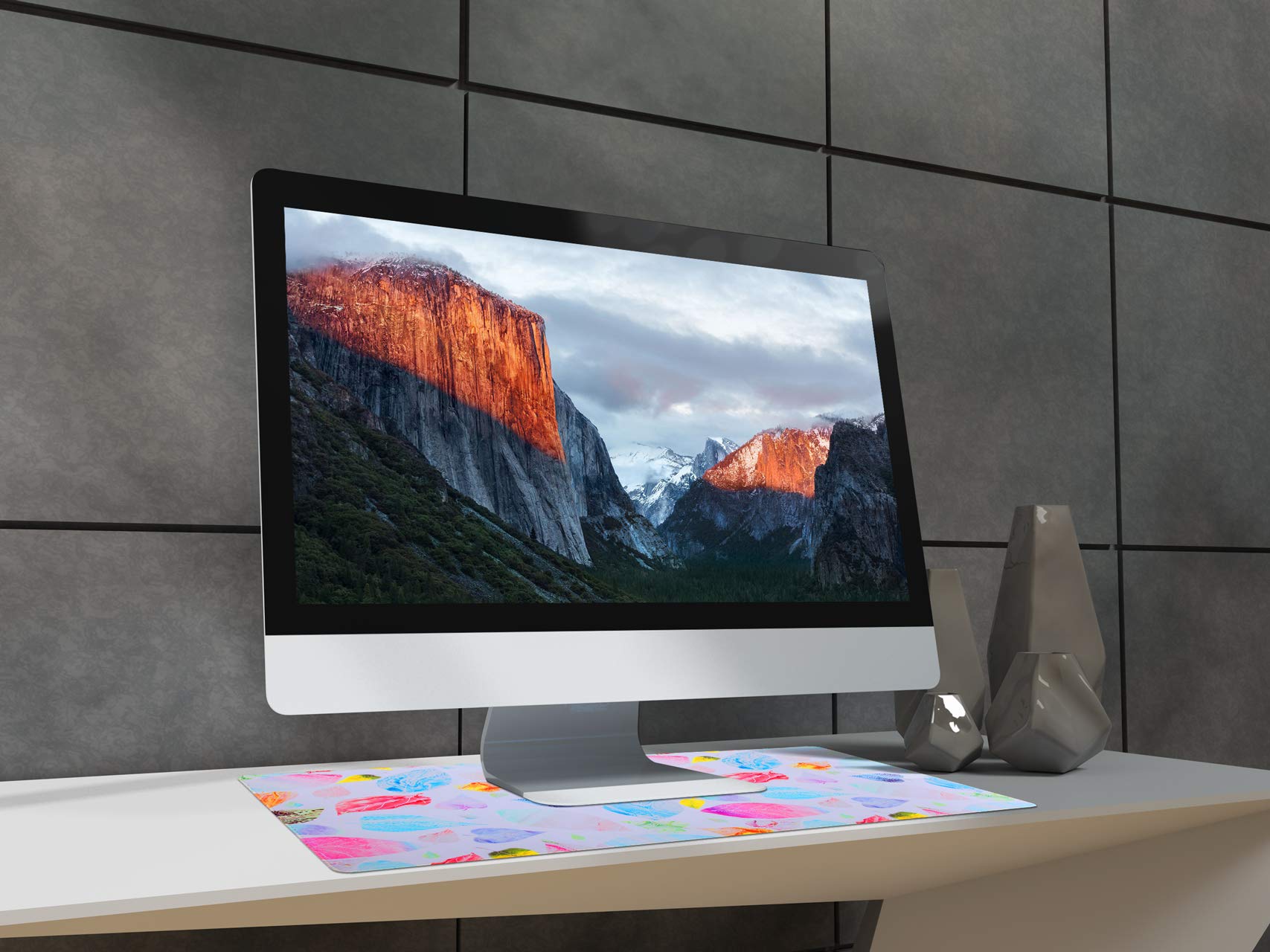 Large Gaming Mouse Pad Extended MousePads Keyboard Pad Water-Resistant Desk Pad, Full Desk Writing Mat with Non-Slip Stitched Edges XXL-Leaves Design