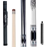 KONLLEN Maple Pool Cue Stick, Low Deflection with Extension and Case | Hard maple shaft, 3/8x8 joint, leather grip, 19-20oz adjustable weight, 8 in extension and cue case included