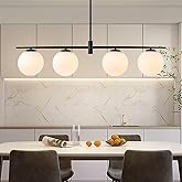 Zicbol Black 45.3" Linear Chandeliers for Dining Room 4-Lights Milk Glass Globe Large Modern Linear Chandelier for Kitchen Is