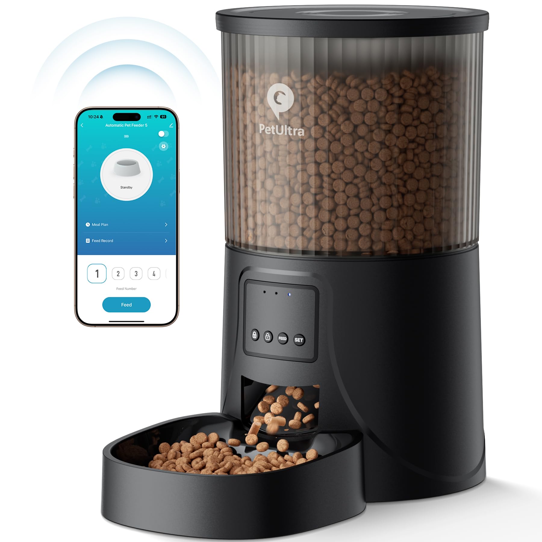 Photo 1 of PETULTRA Automatic Cat Feeder WiFi- 5Ghz Cat Food Dispenser with APP Remote Control- Auto Pet Feeder for Small Dog Indoor- Easy to Set Up and Clean- Dual Power with Desiccant Bag Keep Fresh