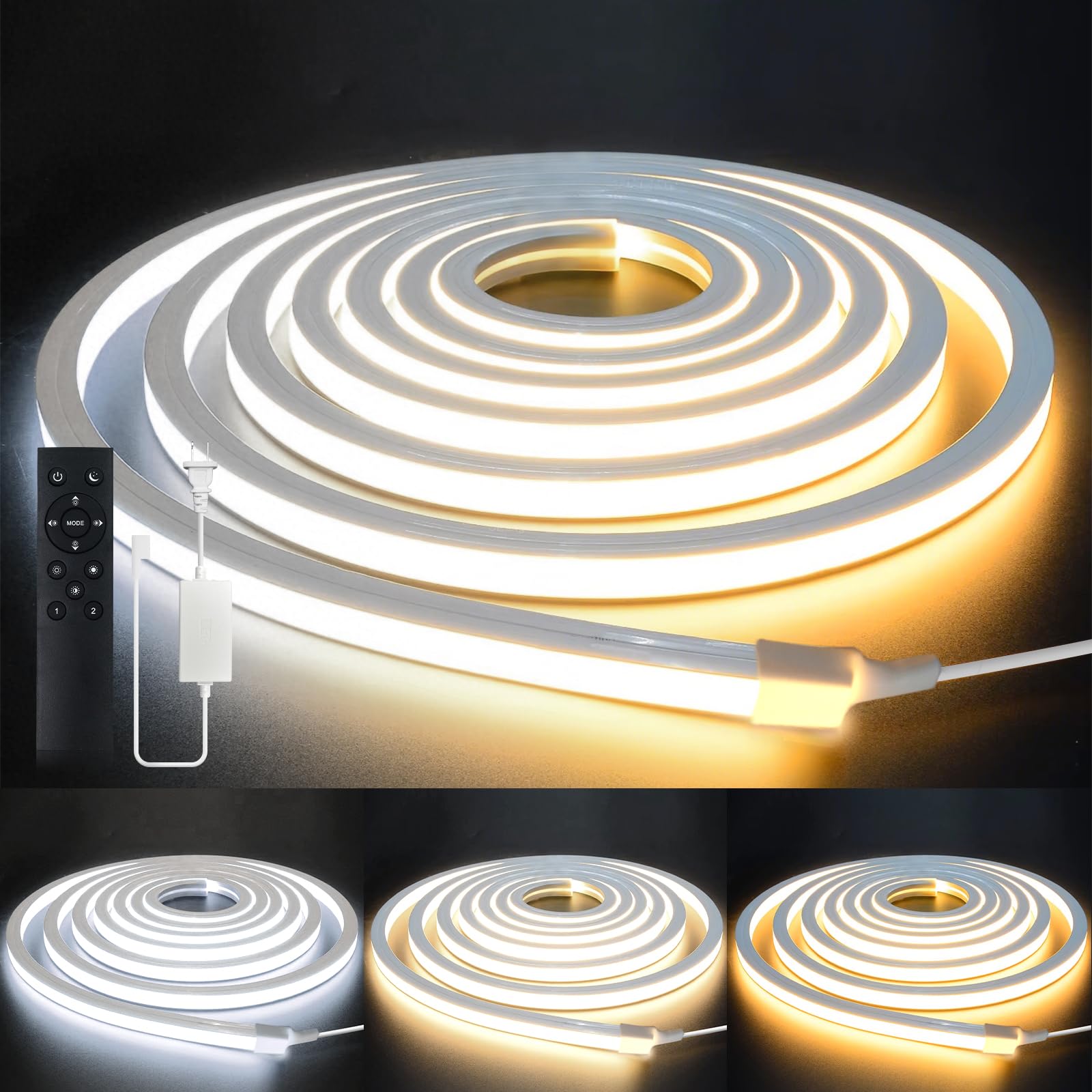 Photo 1 of VOEWT LED Strip Lights 65.2ft 110-120V,Dimmable Silicone Neon Rope Lights,Flexible Outdoor Waterproof Neon Strip Lights for Mirror,Kitchen,Cabinet,DIY Lighting