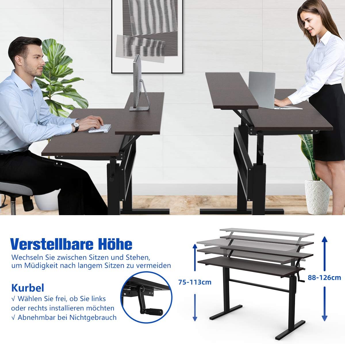 Costway Schreibtisch Hohenverstellbar Stehtisch Mit Monitor Regal Sitz Steh Schreibtisch Ergonomisch Arbeitstisch Mit Handkurbel Computertisch Fur Arbeitszimmer Zuhause Braun Amazon De Kuche Haushalt