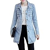 SOMTHRON Women's Distressed Denim Jeans Outfits Coat Spring Fall Retro Jeans Long Outerwear Denim Jacket