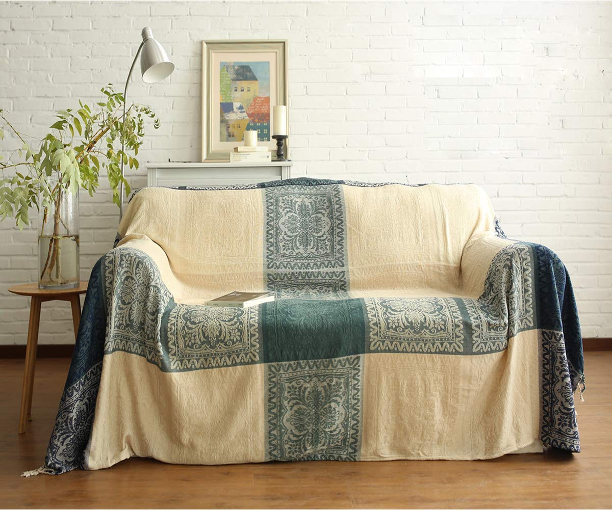 ele ELEOPTION Chenille Throw Blanket, Jacquard Tassels Throw Blanket Sofa Chair Cover Decorative for Bed Couch Soft Chair, Folk Tribal Pattern (Khaki, 220 x 250 CM) — image 1
