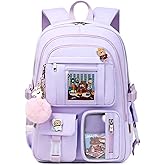 LXYGD Backpack for Girls with Accessories Laptop Bookbags 16 Inch Kawaii Kids Elementary Middle High School Bag College Travel Daypack Gifts for Teens Women Students (Purple)