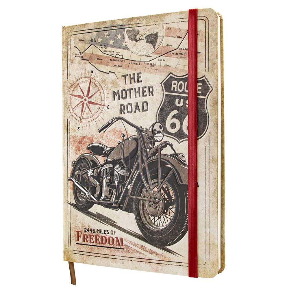 Nostalgic-Art Retro Notebook A5 Route 66 - Bike Map - Gift Idea for America Fans Bullet Journal Dotted Vintage Design