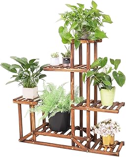 Malayas Kiefernholzständer mit 6 Ebenen, Pflanzgefäß, für Bonsai, Regal für drinnen und draußen, Blumengefäß für Hofdekoration Schwarz