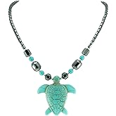 BlueRica Large Turquoise Sea Turtle on Hematite Beads Necklace