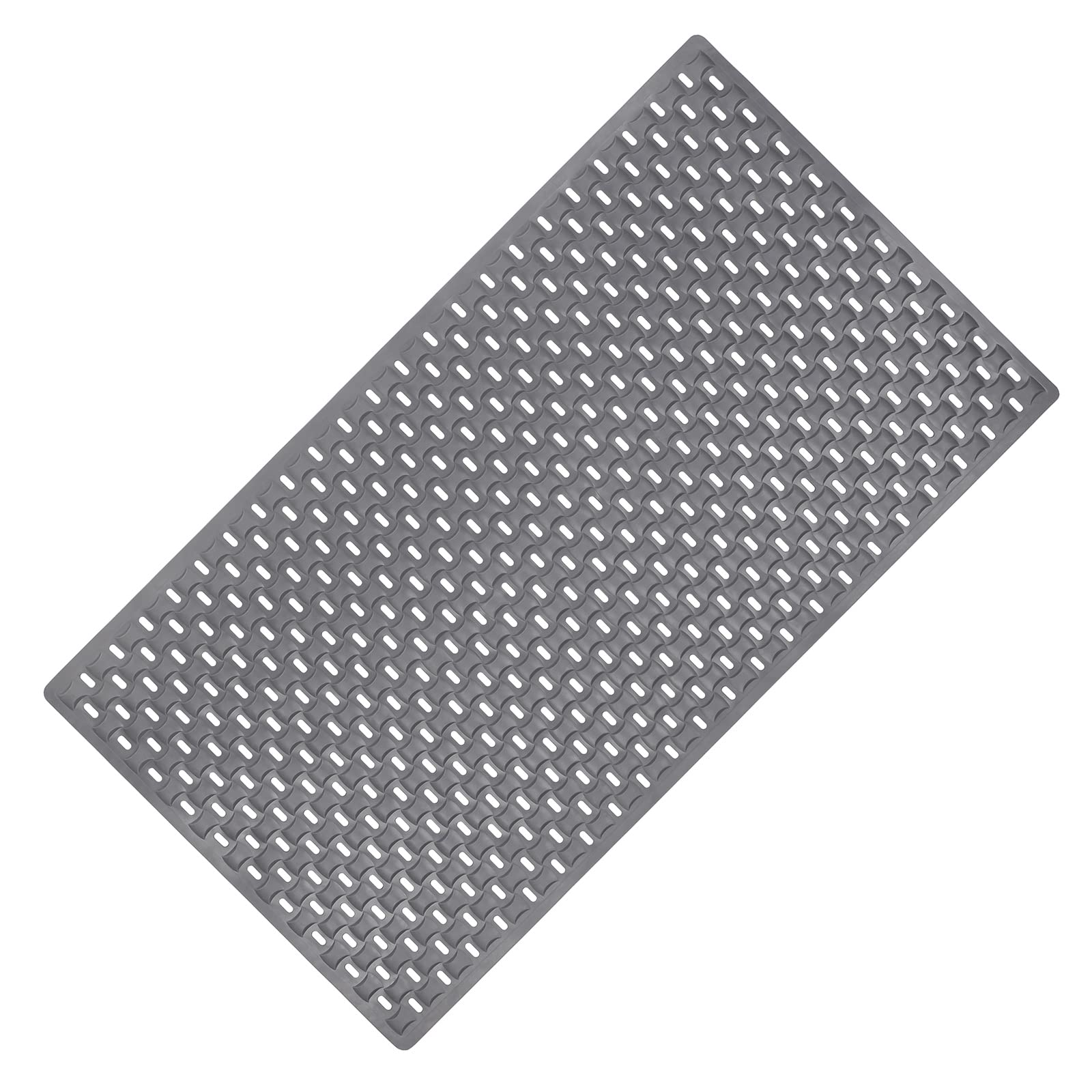 WELTRXE Bathtub Shower Mat Non Slip, Soft TPE Bath Mat for Hotel Home Bathroom, Odorless, Strong Suction Cups，Drain Hole, Machine Washable, Anti-Slip Safe for Elder and Kids, 70 x 38cm,Brick, Grey