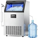 Mojgar Commercial Ice Maker 150lbs/24H with 50lbs Storage Bin 2 Water Inlet | ETL Approval Stainless Steel Under Counter/Freestanding Ice Maker with Self-Cleaning &amp; Water Filter for Home Bar