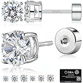 LANKRALOVNA Moissanite Flat Back Stud Earrings for Women, Hypoallergenic | 1 Pair S925 Sterling Silver Screw Cartilage Studs, 6.5mm Post D Color VVS1 Round Cut 3-5mm, Gifts for Anniversary