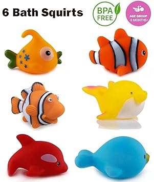 WISHKEY Chu Chu Bath Toys for Baby Aquatic Fish Animals Set of 6 Non Toxic BPA Free Toy ( Multicolor )