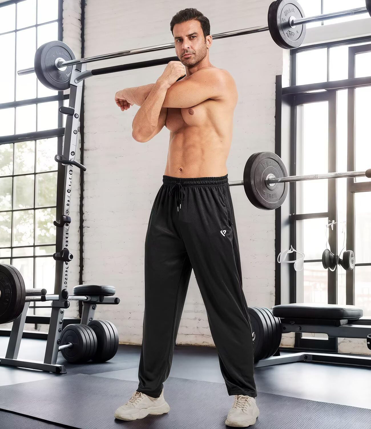 lomsoe 5 Pack Mens Sweatpants Open Bottom Joggers for Men with Zip Pockets Loose Fit Mesh Athletic Pants for Running,Casual