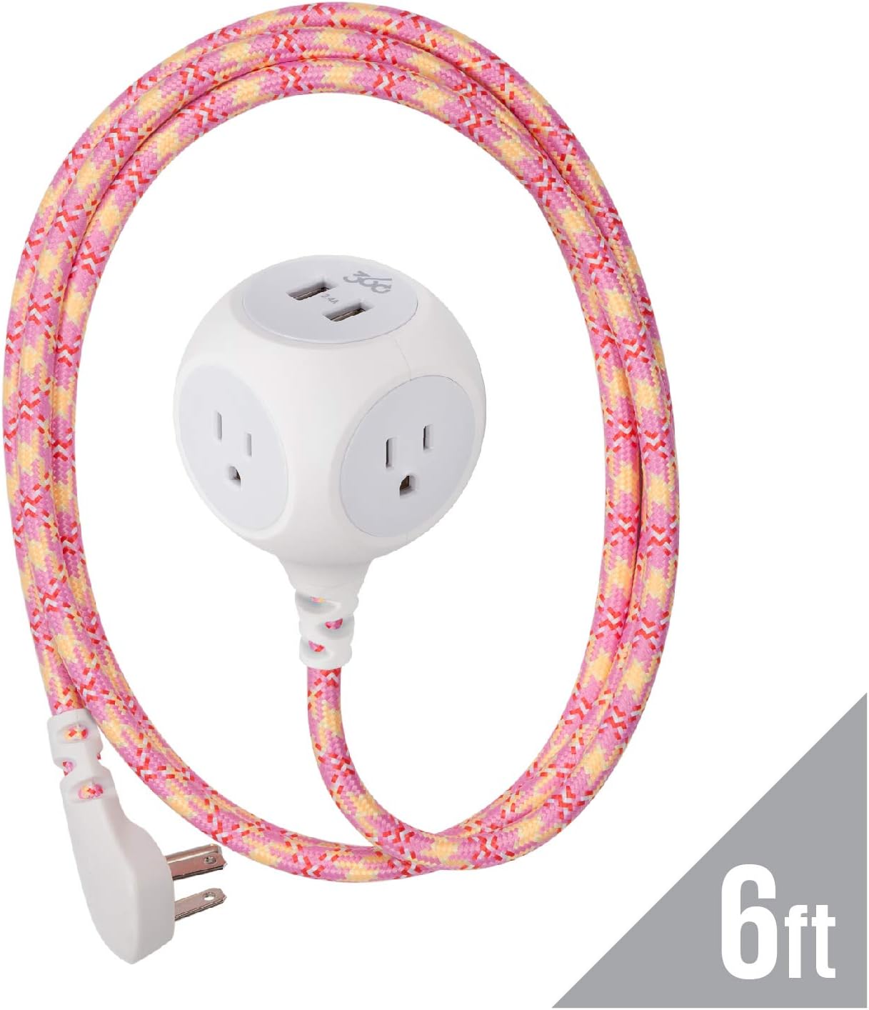 360 Electrical 360465 Habitat Braided Extension Cord w/ 2.4A Dual USB, 6 ft, Accent-Strawberry Lemonade, 6 ft, 6 Ft