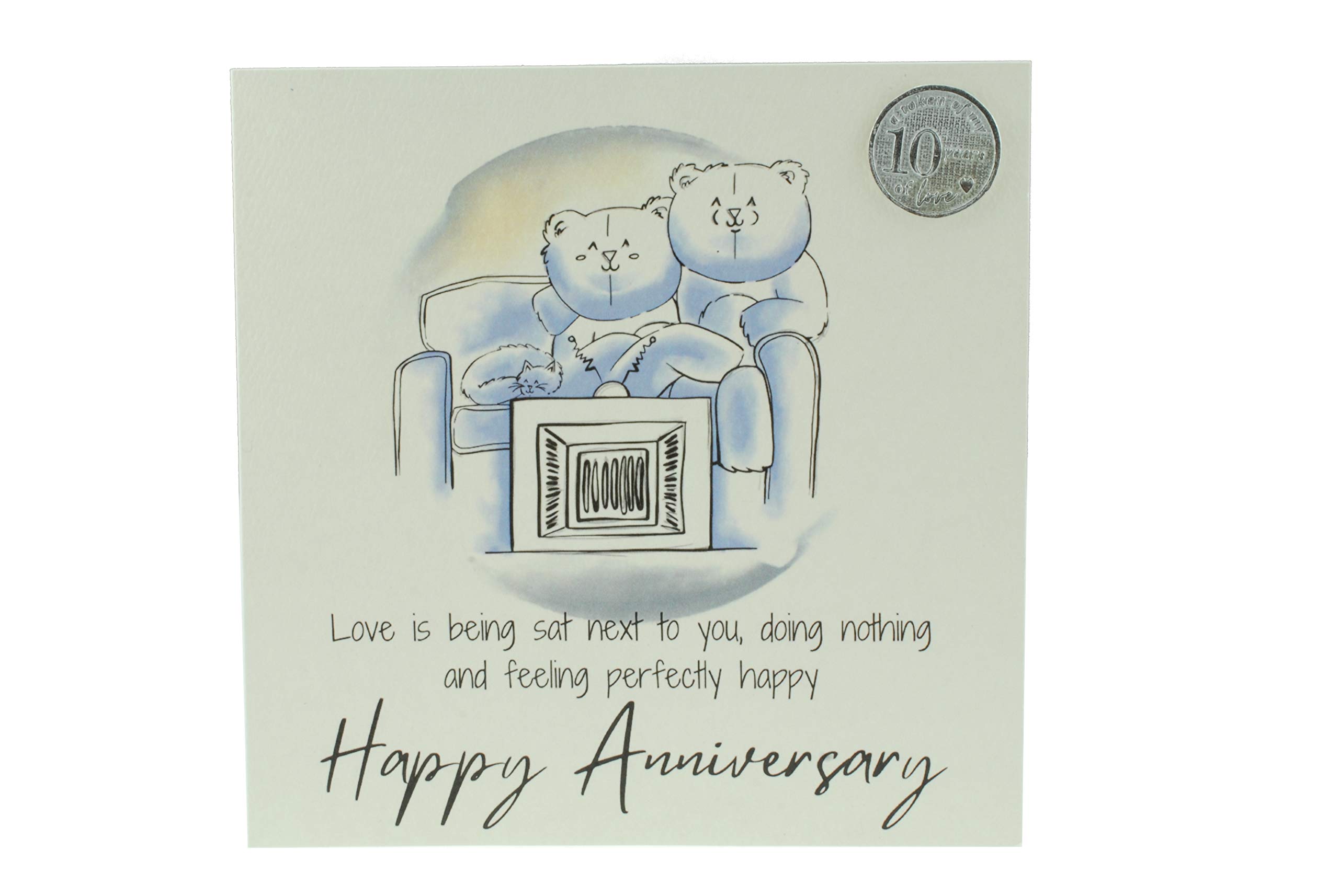 Cute 10th Anniversary Card, Relaxed Bears – Free Metal 10th Anniversary Love Token Gift (gc-annitv10)
