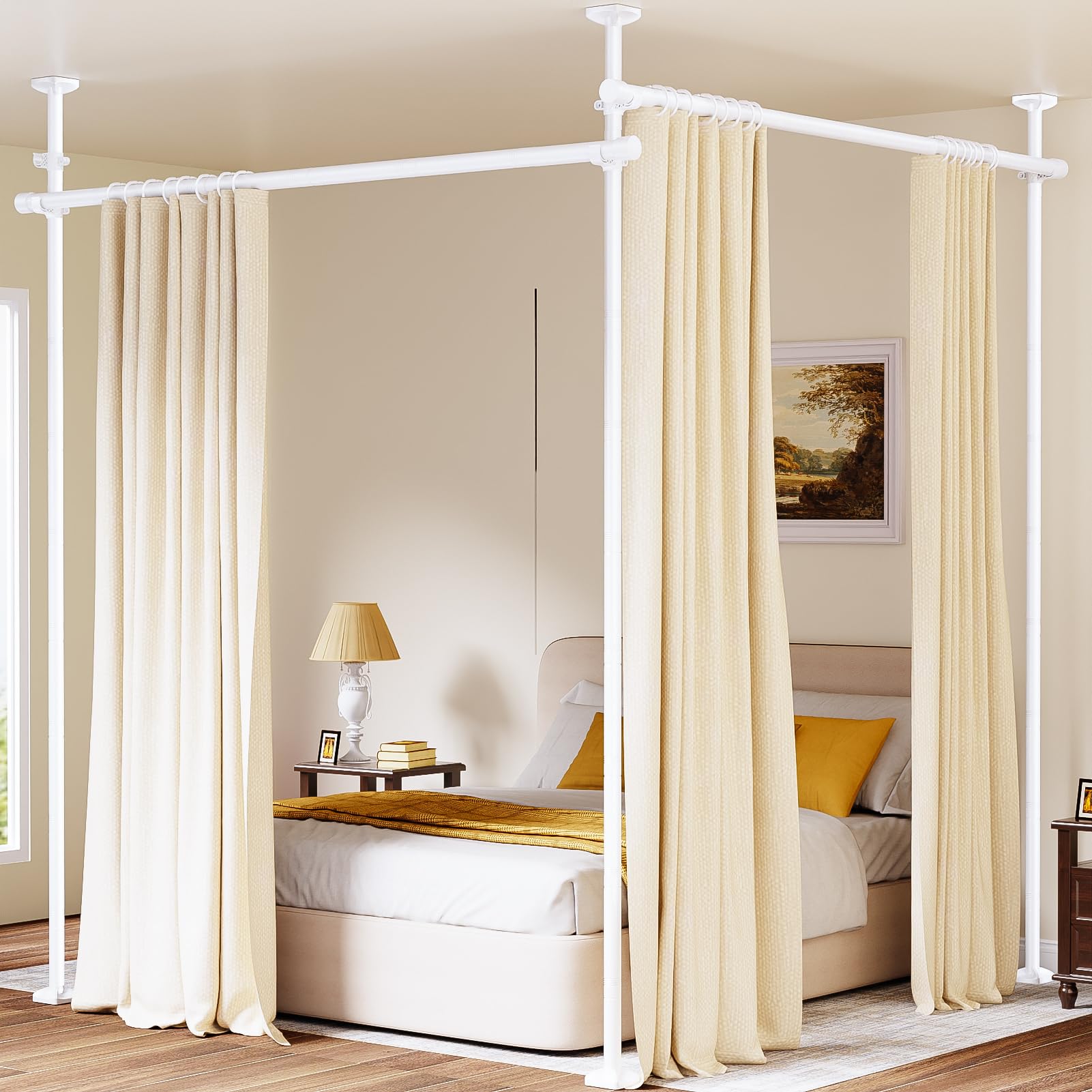Photo 1 of Bonpally Room Divider Curtain Rod, No Drilling Tension Rod for Room Separation, 4-10ft(H) 28-114inch(W) Adjustable Heavy Duty Floor to Ceiling Wall Divider Room Partition Privacy Separator, White