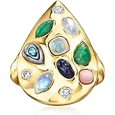 Ross-Simons Multi-Gemstone Teardrop Ring With .20 ct. t.w. Lab-Grown Diamonds in 18kt Gold Over Sterling
