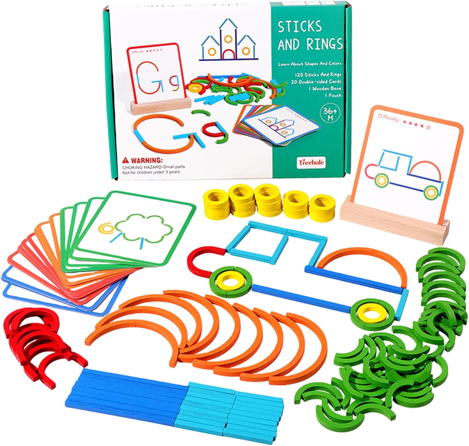 Montessori Smart Sticks Progressive Wooden Montessori Brain Blocks Colorful Fine Motor Skills & Shape Recognition Sticks and Rings Puzzle Game for Boys Girls 3+ Toys_and_Games.