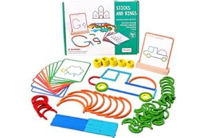 Montessori Smart Sticks Progressive Wooden Montessori Brain Blocks Colorful Fine Motor Skills & Shape Recognition Sticks and 