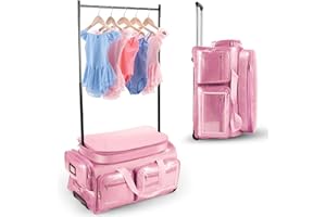 REMEIT Dance Bag with Garment Rack, Pink 28" Glitter Dance Competition Must Haves Recital Dance Bag with Rack, Costumes Rolling Garment Bags For Travel Collapsible Suitcase for Dancers Performers