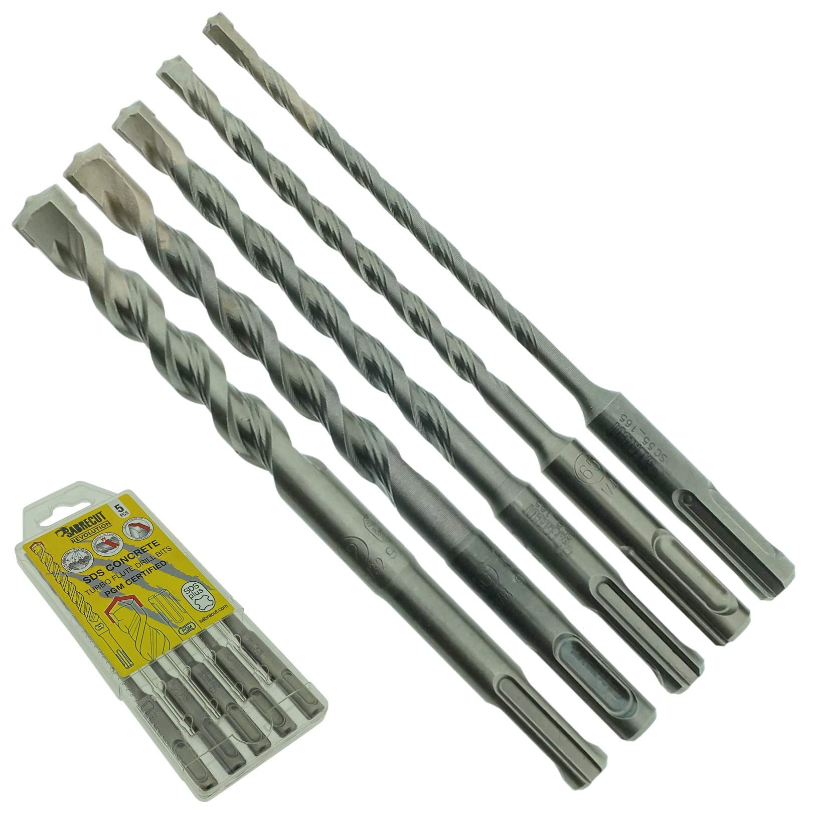5 x SabreCut SDSAK7 5.5mm 6.5mm 8mm 10mm 12mm x 160mm PGM Approved SDS Plus Drill Bit Mix Kit For Stone Concrete Brick