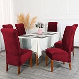CMAKER Velvet Dining Chair Covers Set of 4 Burgundy Large Stretch Slipcovers view 2