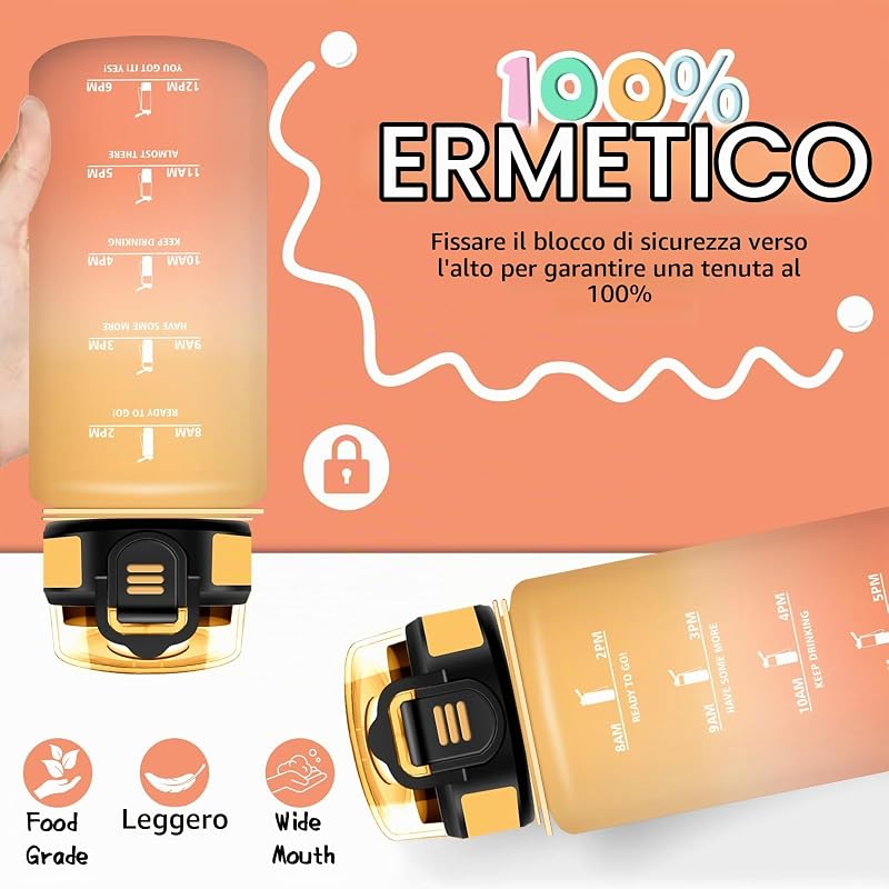 Borraccia- 500ml- Borraccia Bambini, Borracce con Cannuccia, Senza Perdite, Water Bottle Motivazionale, Facile da Trasportare, Bottiglia con Orari per Bere, Con Slogan Motivazionale, per Scuole, Sport