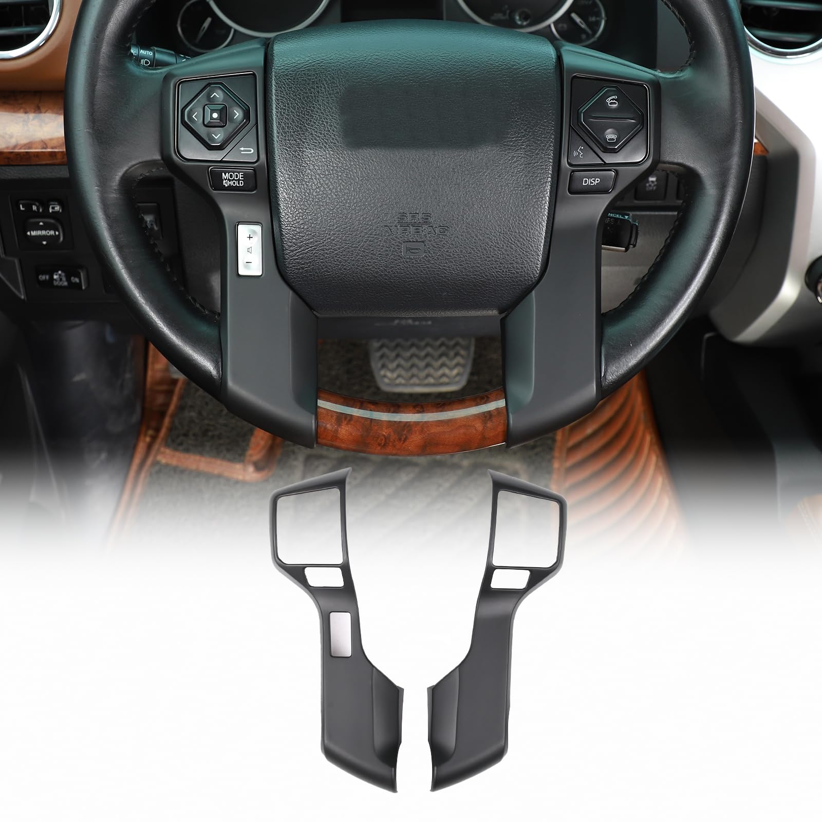 Photo 1 of Steering Wheel Frame Trim Fit forToyota Tundra 2014-2021, Car Accessories Matte Blackout Steering Wheel Button Cover ABS 2pcs?5 Holes in The Middle Configuration?