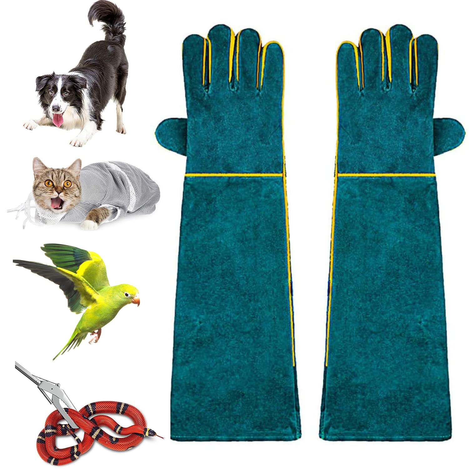 XIEHUZA 16-Inch Reinforced Leather Anti-Bite Gloves for Animal Handling, Welding, Gardening, Grooming, Dog Training, Cat Scratch, Bird and Falcon Handling, Bite Resistant Feeding