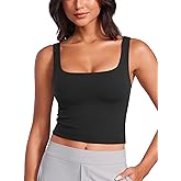 CRZ YOGA Womens Butterluxe Double Lined Square Neck Tight Tank Tops Sleeveless Workout Cropped Casual Yoga Fitted Shirts