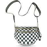 VELUQA Checkered Crossbody Bags Bum Bag For Women, Large Nylon Fanny Packs Belt Bag, Bean Green